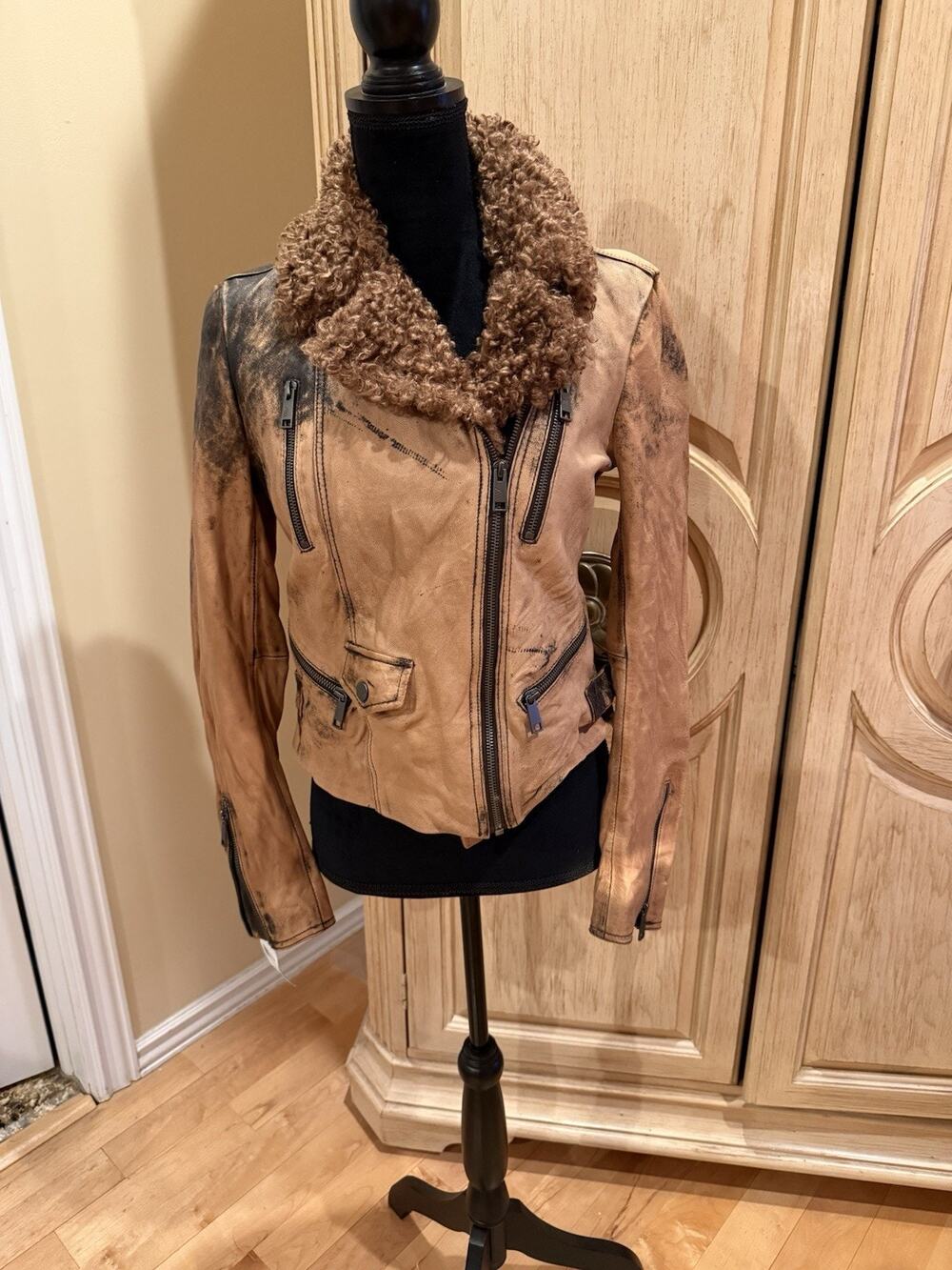 Andrew Marc Paley Women’s Aviator Moto Leather Jacket Size Small NWT
